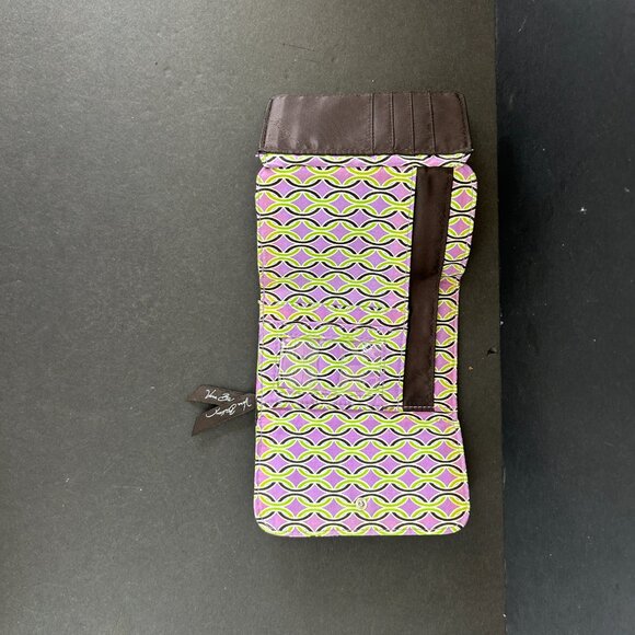 Vera Bradley Purple Punch Trifold Wallet Pink Purple Lime Green Brown Background - Picture 5 of 10